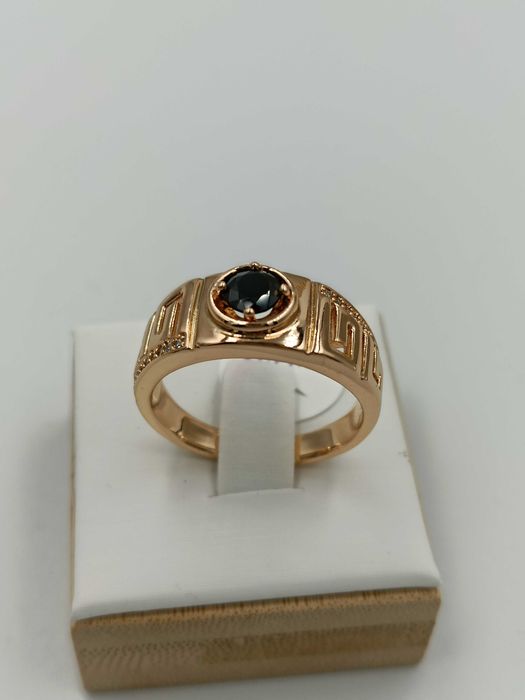 Sygnet męski pozłacany 18k złotem czarne oczko rozmiar 10,11,12,13