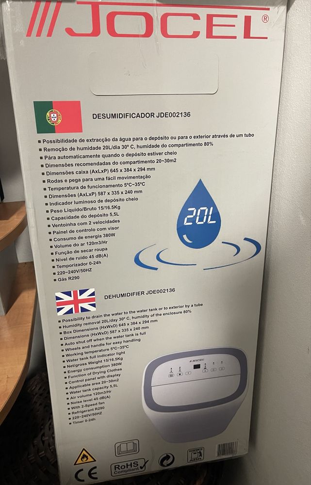 Desumidificador jocel 20 L Novo