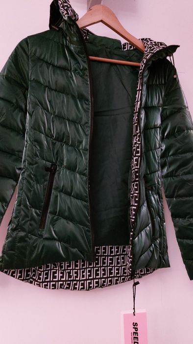 Kurtka pikowana ocieplana wiosna przejsciowka aksamitny hit zielony me