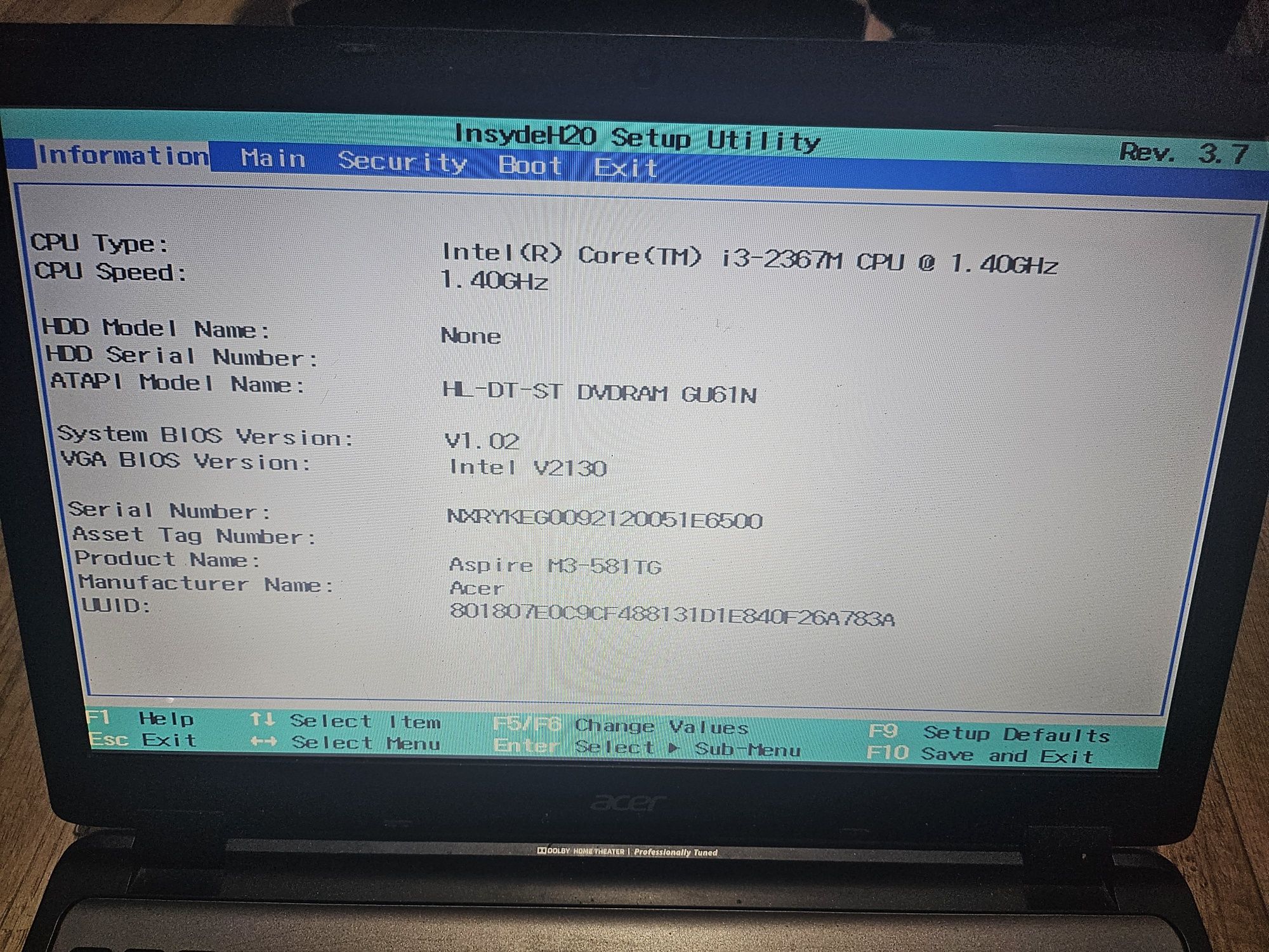 Acer aspier M3 model MA50 stan nieznany