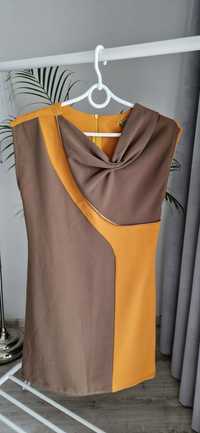 Brązowo-musztardowa tunika sukienka Bonadea rozmiar S