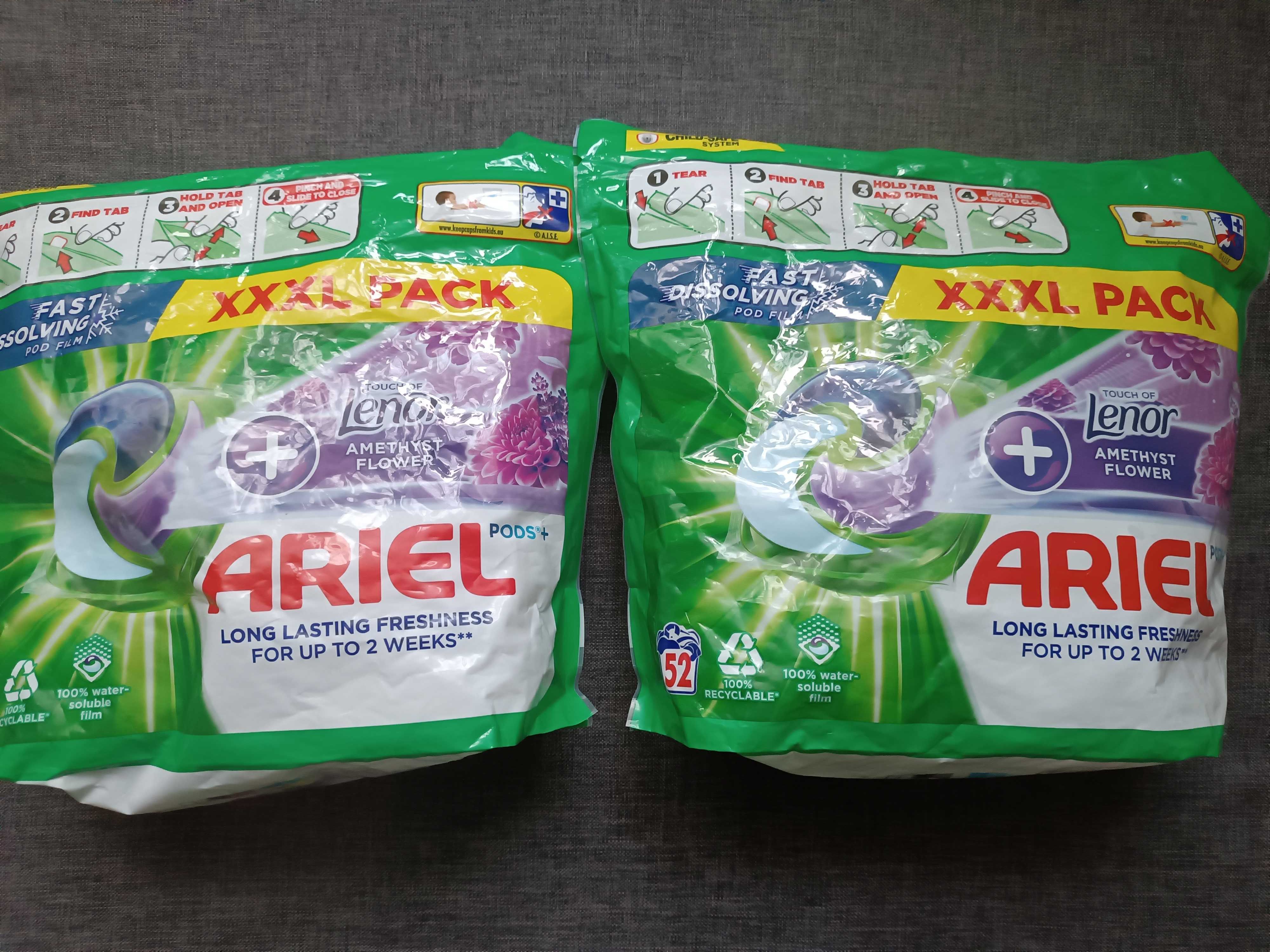 Kapsułki do prania Ariel+lenor 52szt x 2op