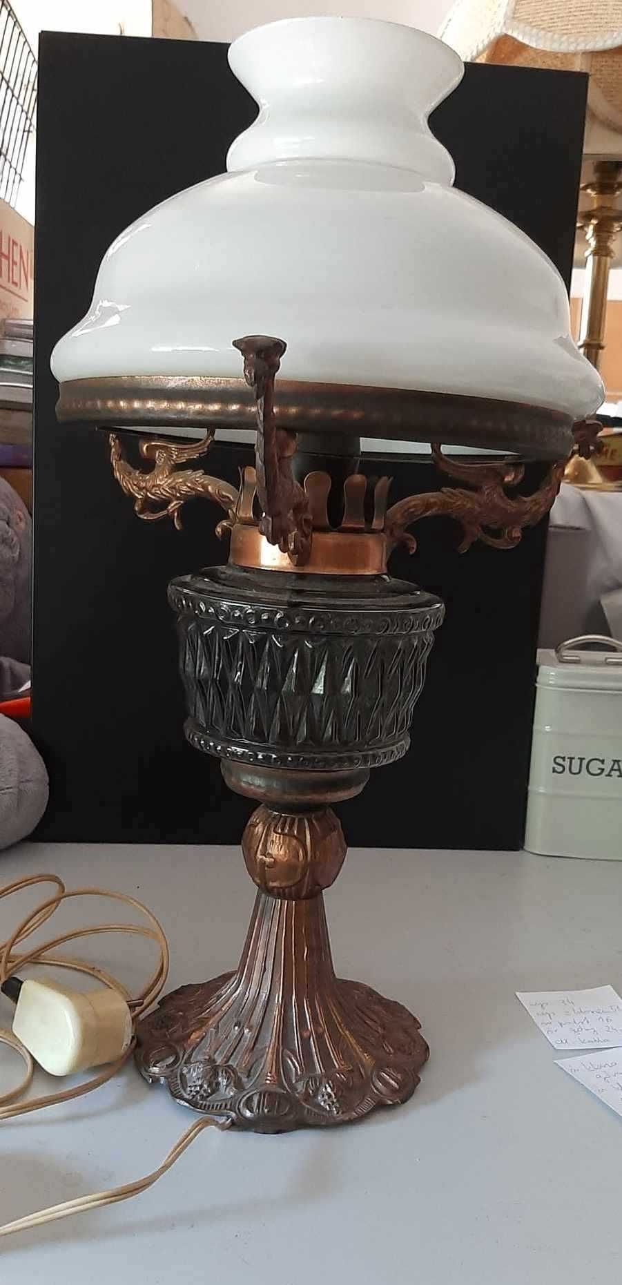 Lampa stołowa retro vintage | PRL | ukruszony klosz