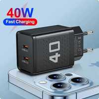 Ładowarka moc 40W 2 porty USB typ C szybka czarna