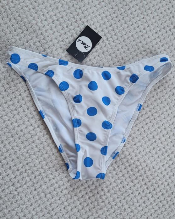 Nowe urocze majtki kąpielowe dół bikini w niebieskie groszki rozm. XS