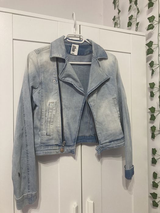 Kurtka jeansowa ramoneska krótka h&m