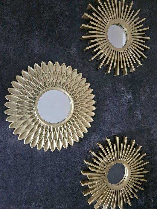 Dekoracja zestaw 3 luster w złotych ramkach do domu zawieszki