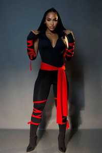 Silent Ninja Set czarno-czerwony kostium na Halloween bal S/36 M/38