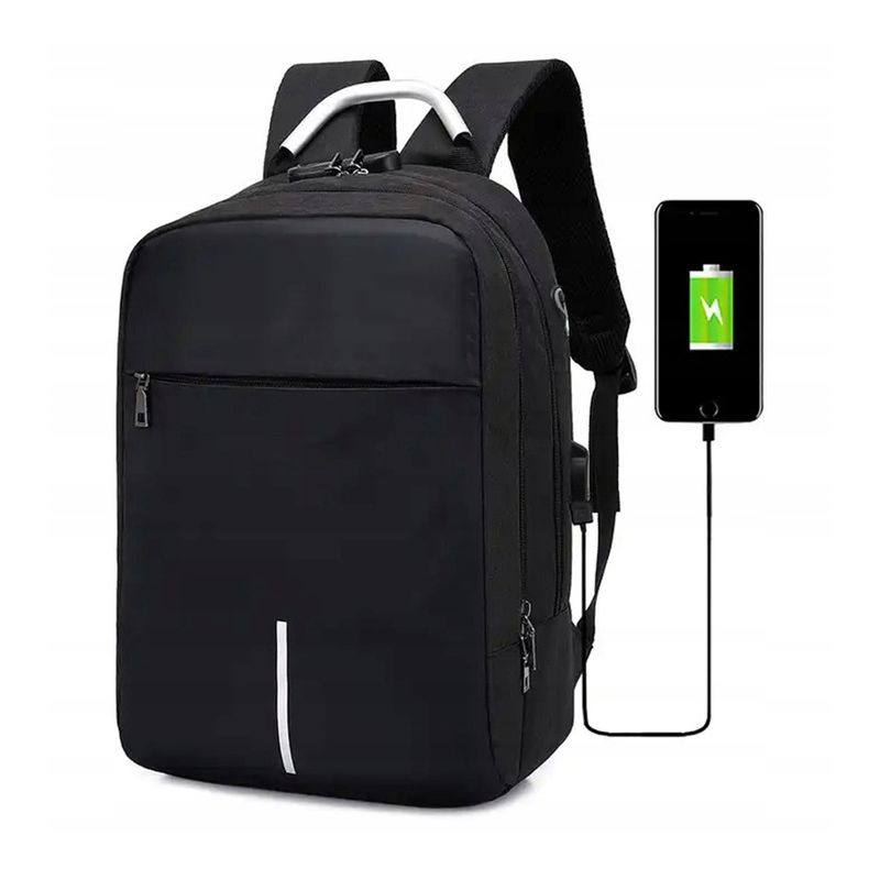 Plecak sportowy czarny z portem USB 15,6" antykradzieżowy