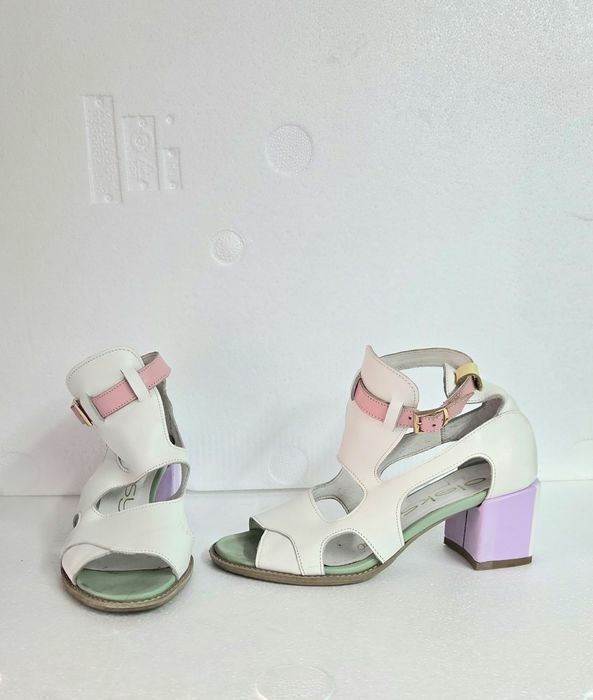 Buty damskie sandały skórzane multikolor na słupku Oleksy 38