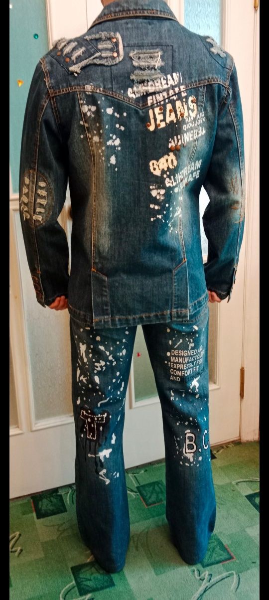 Костюм піджак джинсовий стильний з надписами