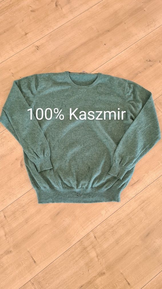 Sweter 100% Kaszmir zeroweste.  Na przeróbki krawieckie. Zielony