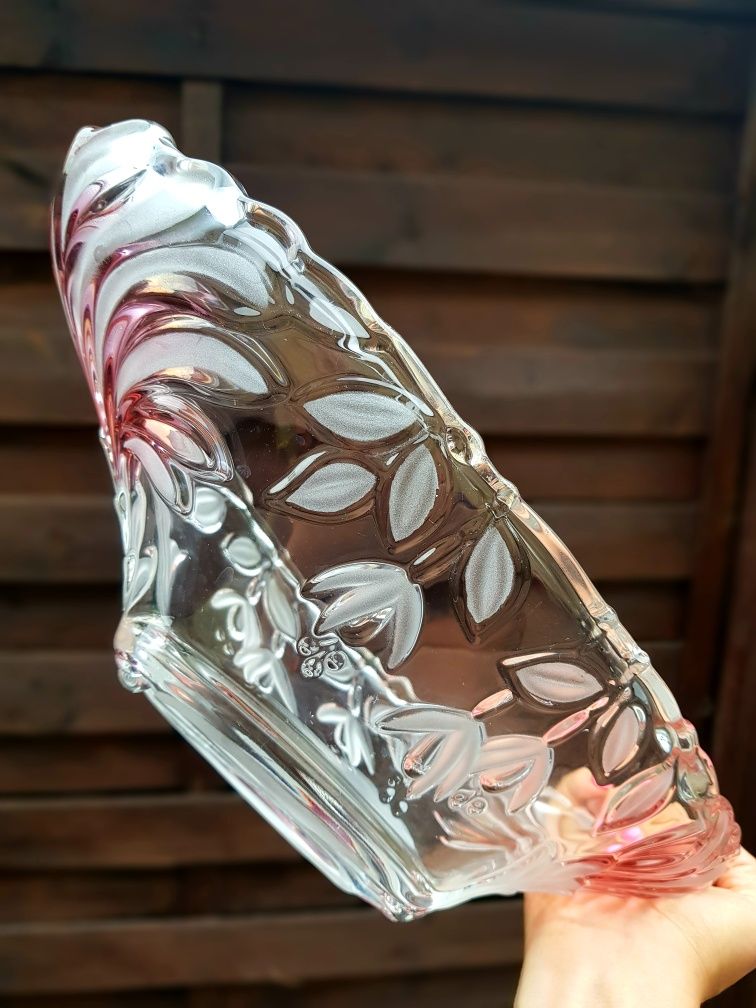 Piękna patera, watler glass  łódka, półmisek, kolorowe szkło,  PRL