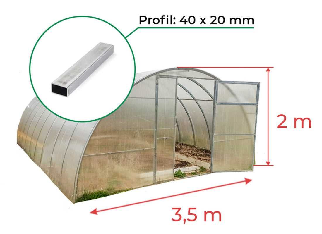 Szklarnia z POLIWĘGLANU 4mm - 3,5x4m, 6m, 8m, 10m, 12m profil 40x20mm