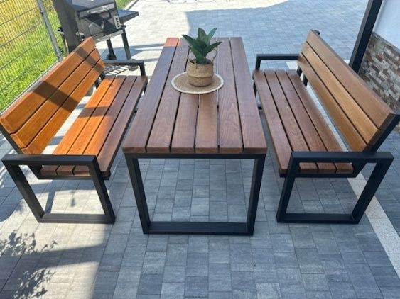 Ławka Ogrodowa Loft metalowe nogi 3osbowa zestaw 8 Osób Extra Jakość