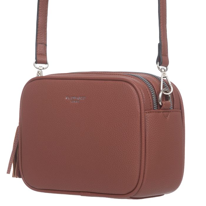 FLORA&CO torebka skórzana eko listonoszka z paskiem V572 c.taupe