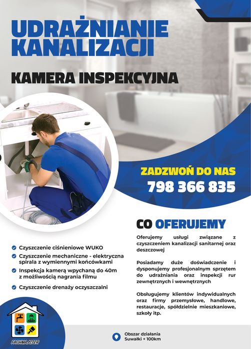 Pogotowie hydrauliczne przepychnie rur udraznianie kanalizacji Wuko