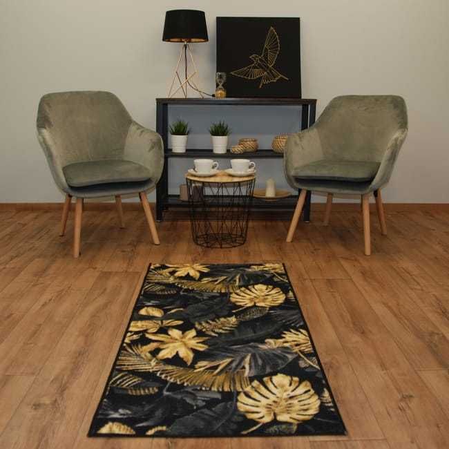 Chodnik dywanowy Monstera czarno-złoty 67 x 140 cm Glam