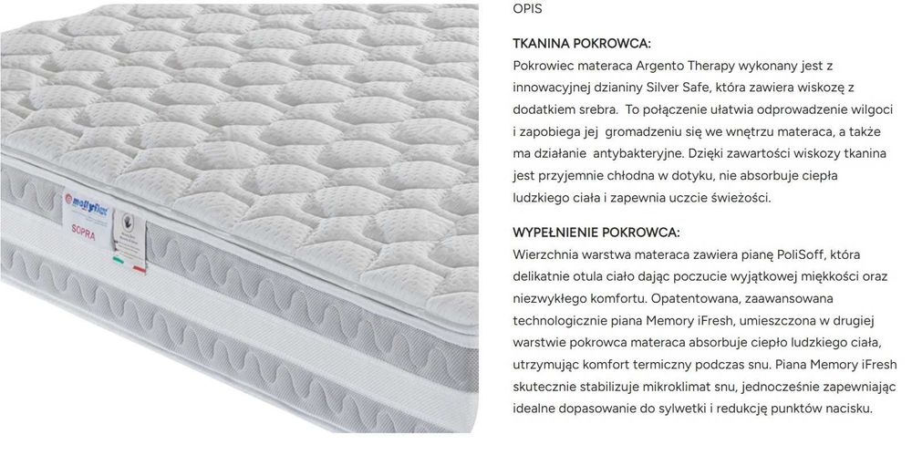 Łózko z Materacem 160x200 Argento Therapy Molly Flex lub Materac
