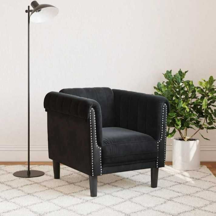 Fotel czarny aksamit zdobiony cekiny ćwieki Glamour 372570