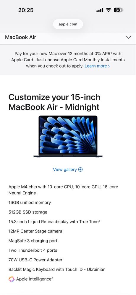 Apple MacBook Air 15 Midnight 2025 Custom (Z1DG000VG)