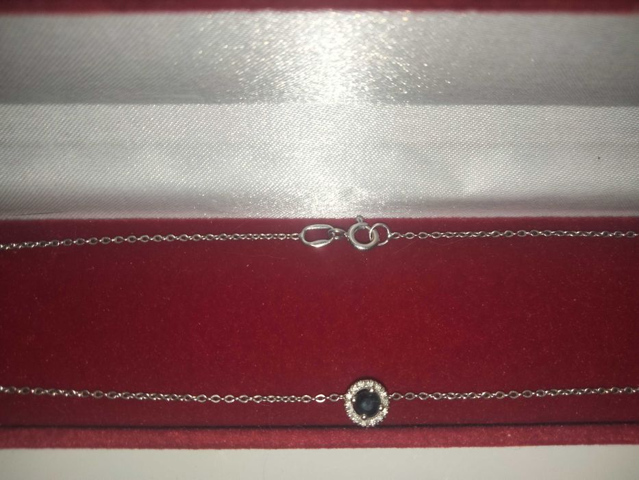 Колье из белого золота 585 пробы с самфиром и бриллиантами