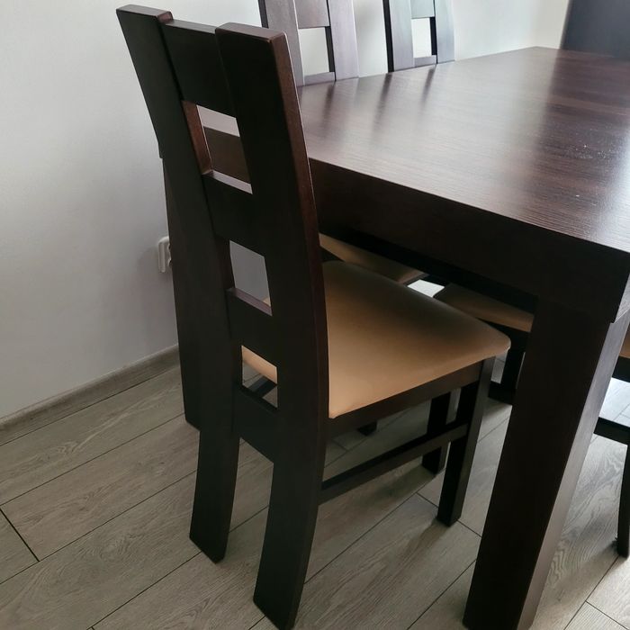 Stół 160cm solidny rozkładany z 6 krzesłami