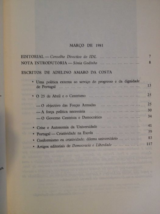 Democracia e liberdade, escritos de Amaro da Costa