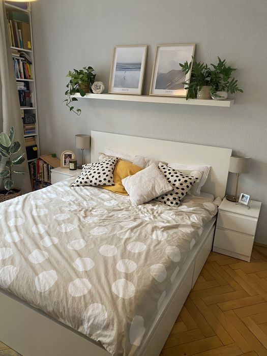 Zestaw mebli do sypialni łóżko MALM, szafki nocne, półka LACK +GRATIS