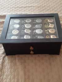 Coleção de relógios de bolso novos em caixa de madeira