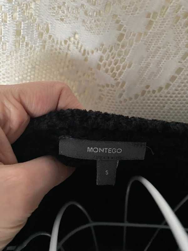 Czarny miękki sweter z dekoltem V Montego S/36 oversize