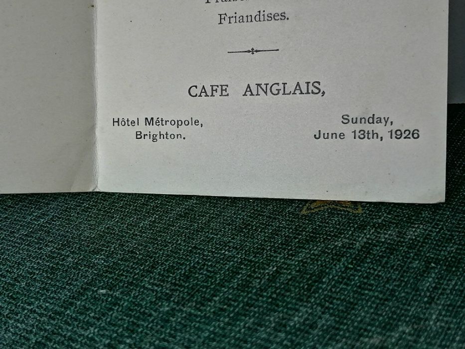 Stare angielskie menu 1926 r