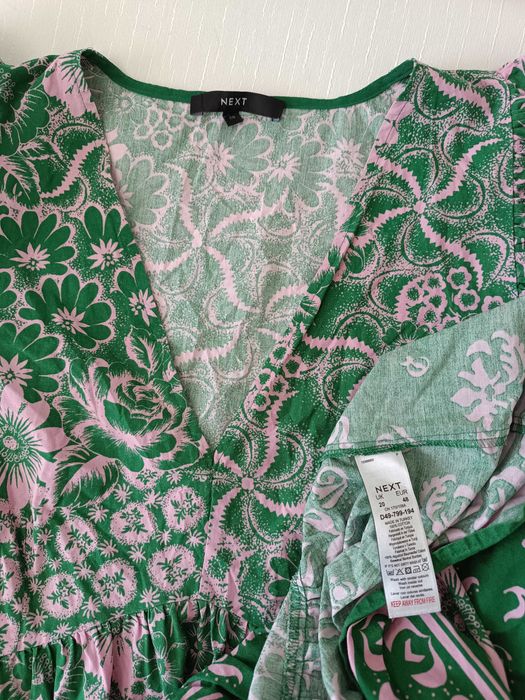 євро 46 / 50-52-54 довга сукня зелена в рожевих квітах бавовна платье