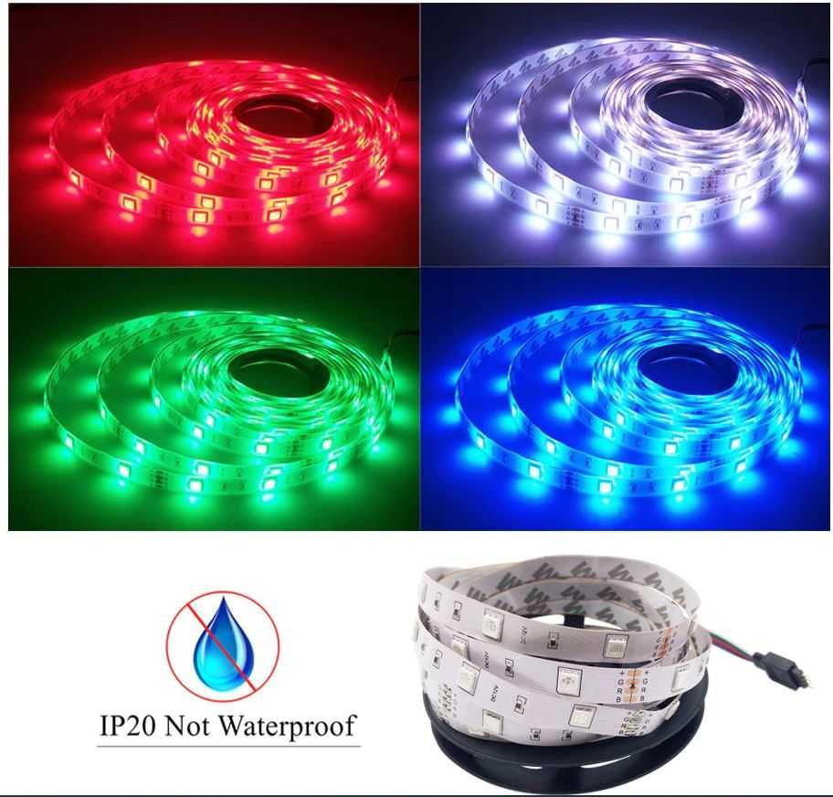 10 Mts Fita Led 5050 RGB + Branco, pack completo com comando