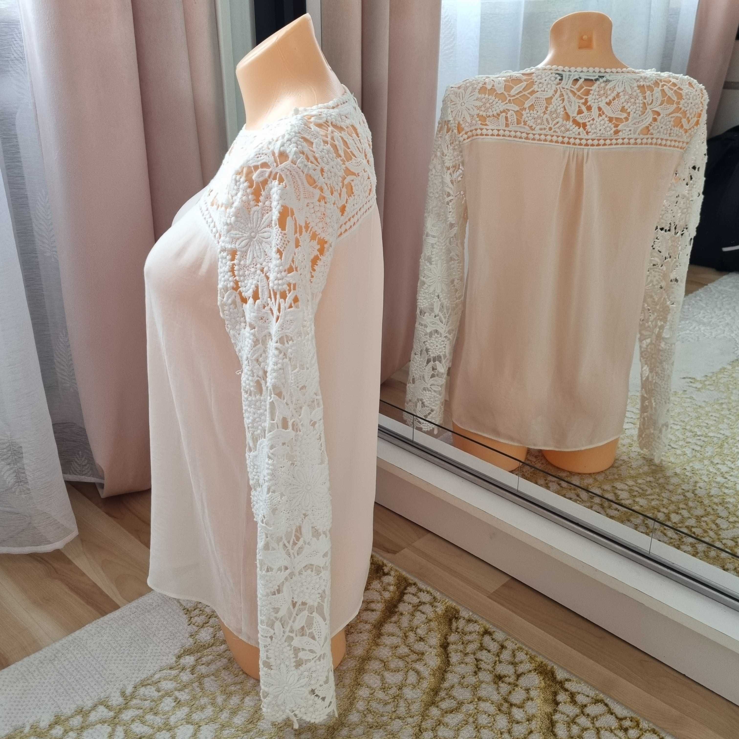 Kobieca bluzka Zara Basic zwiewna koronkowa rozmiar S