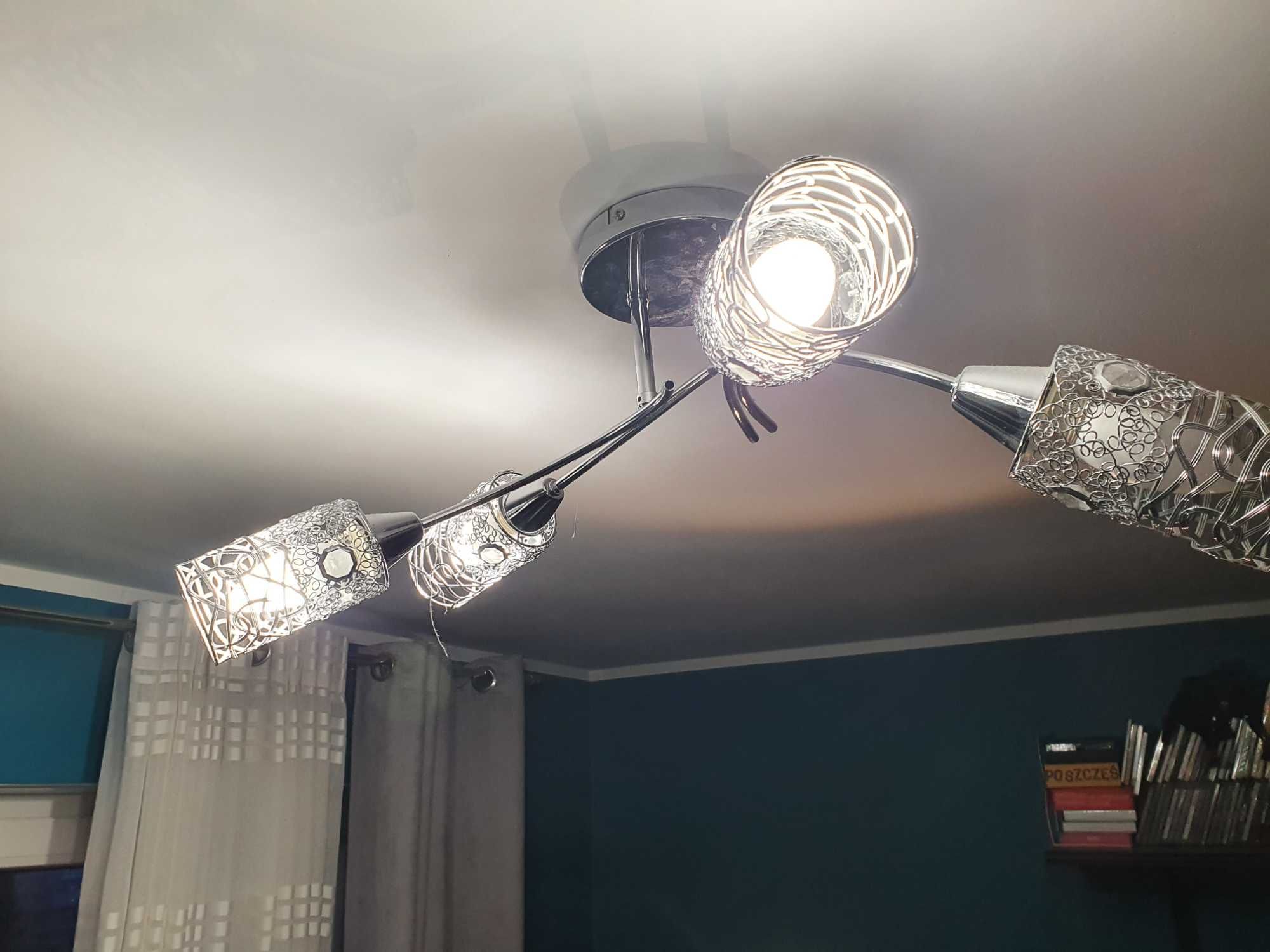 Lampa sufitowa srebrna chrom 4 klosze kryształki