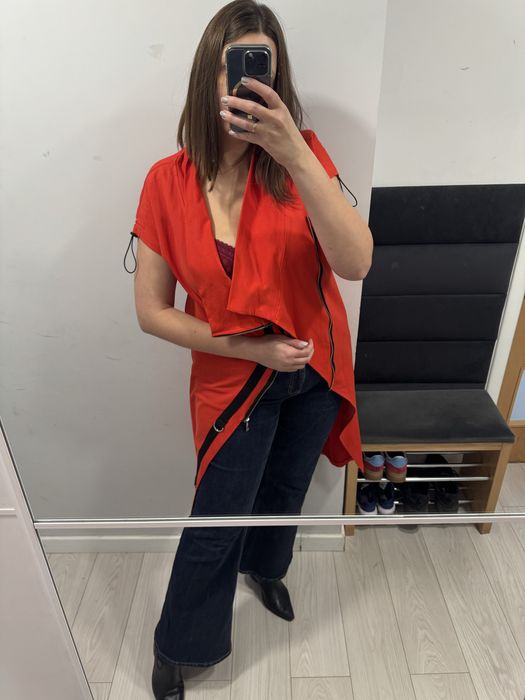 Nietypowa narzutka tunika bluzka czerwona asymetryczna  Bluza Laleli