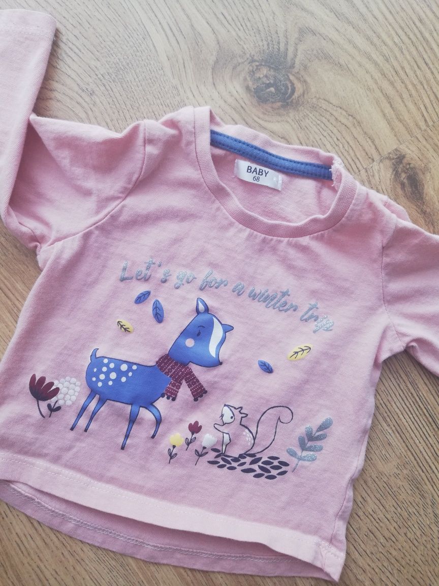 Bluzeczka bluzka niemowlęca z długim rękawem różowa r. 68 zwierzęta