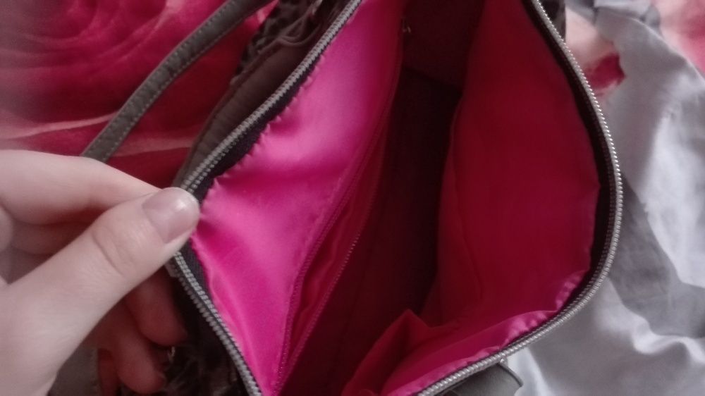 Skórkowa torebka na ramie panterka różowa mała nowa