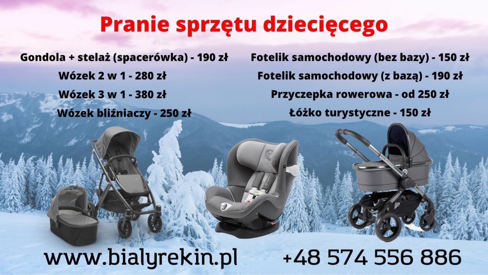 Pranie wózków dziecięcych, pranie fotelików dziecięcych, przyczepek