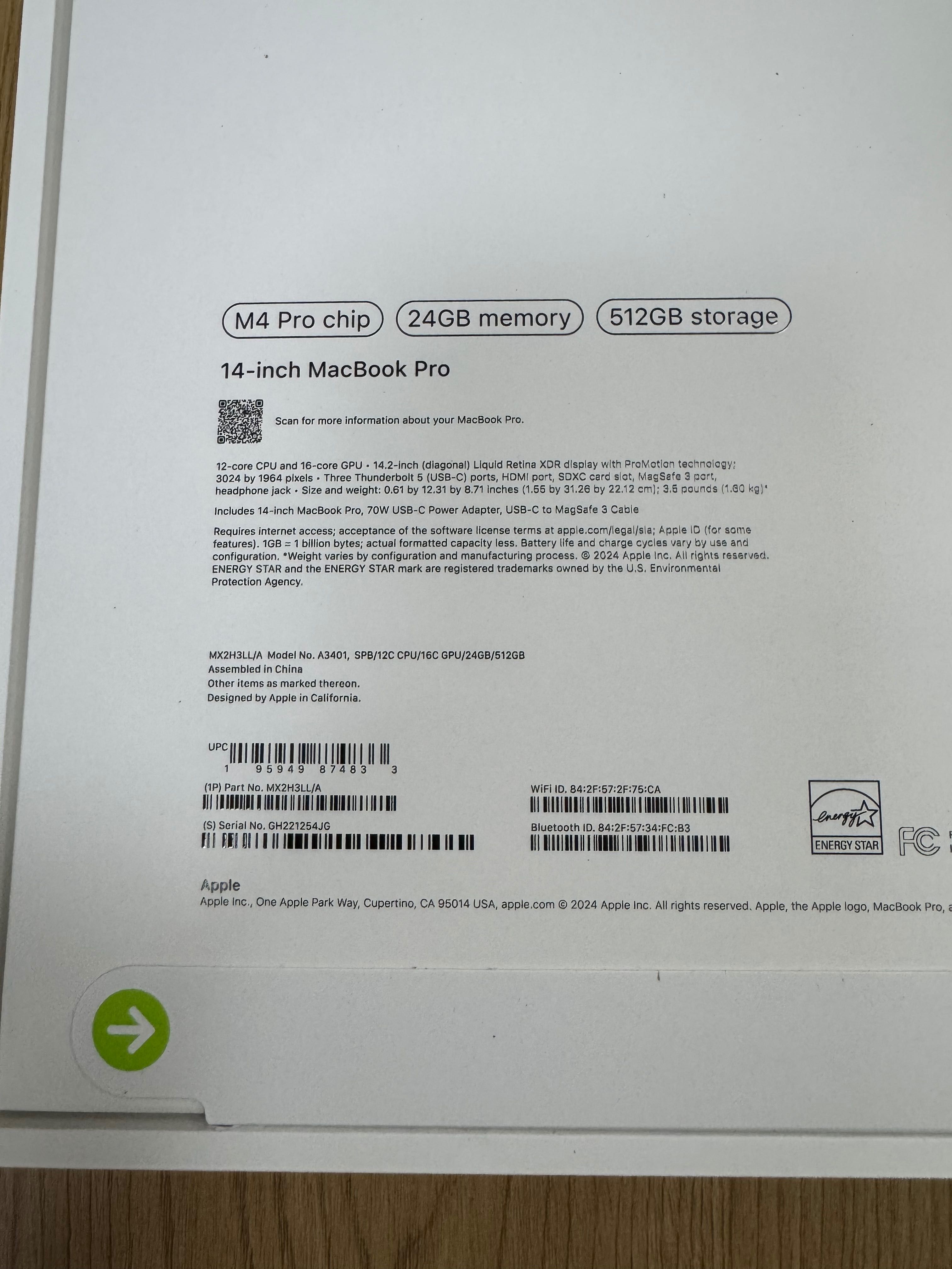 Apple MacBook Pro 14 M4 Pro 24GB / 512GB Space Black MX2H3