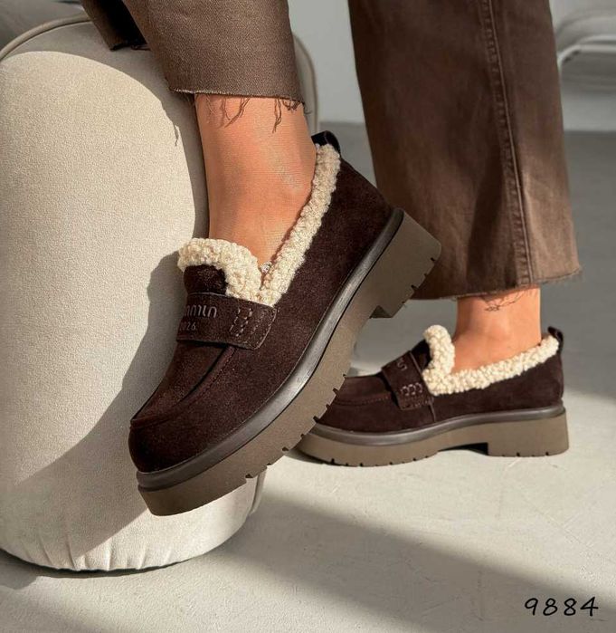 Жіночі зимові лофери Bang шоколадні (36-41) замшеві | взуття зимове