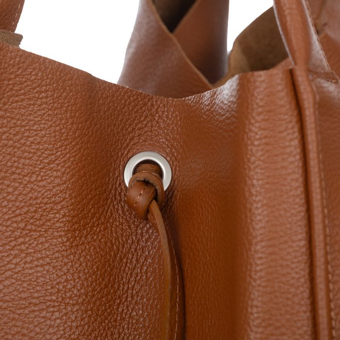 VERA PELLE torebka damska skórzana shopper z saszetką V497 c.brązowa