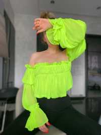 Neonowa bluzka M/L bufiaste rekawy zielona