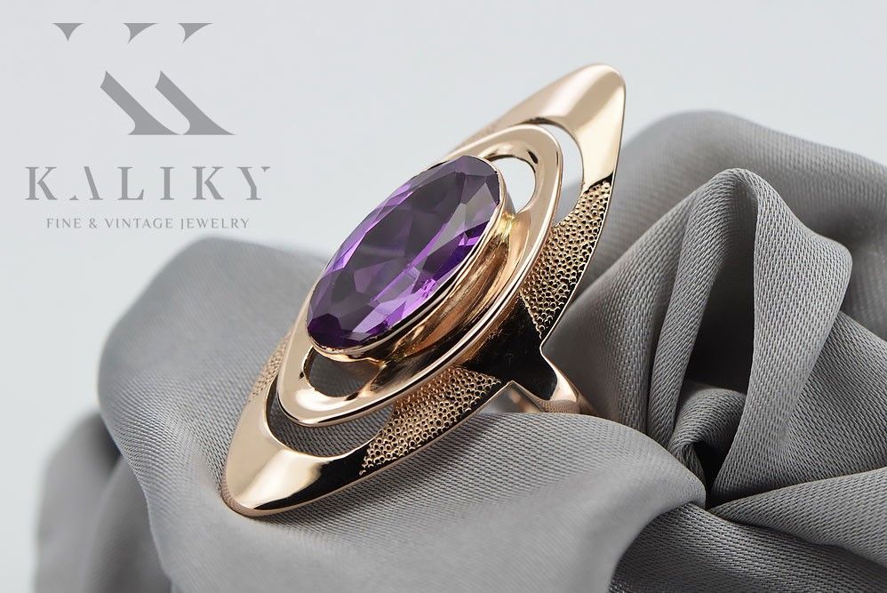 Złoty pierścionek z różowego 14k złota 585 z Ametystem vrc189 Wrocław