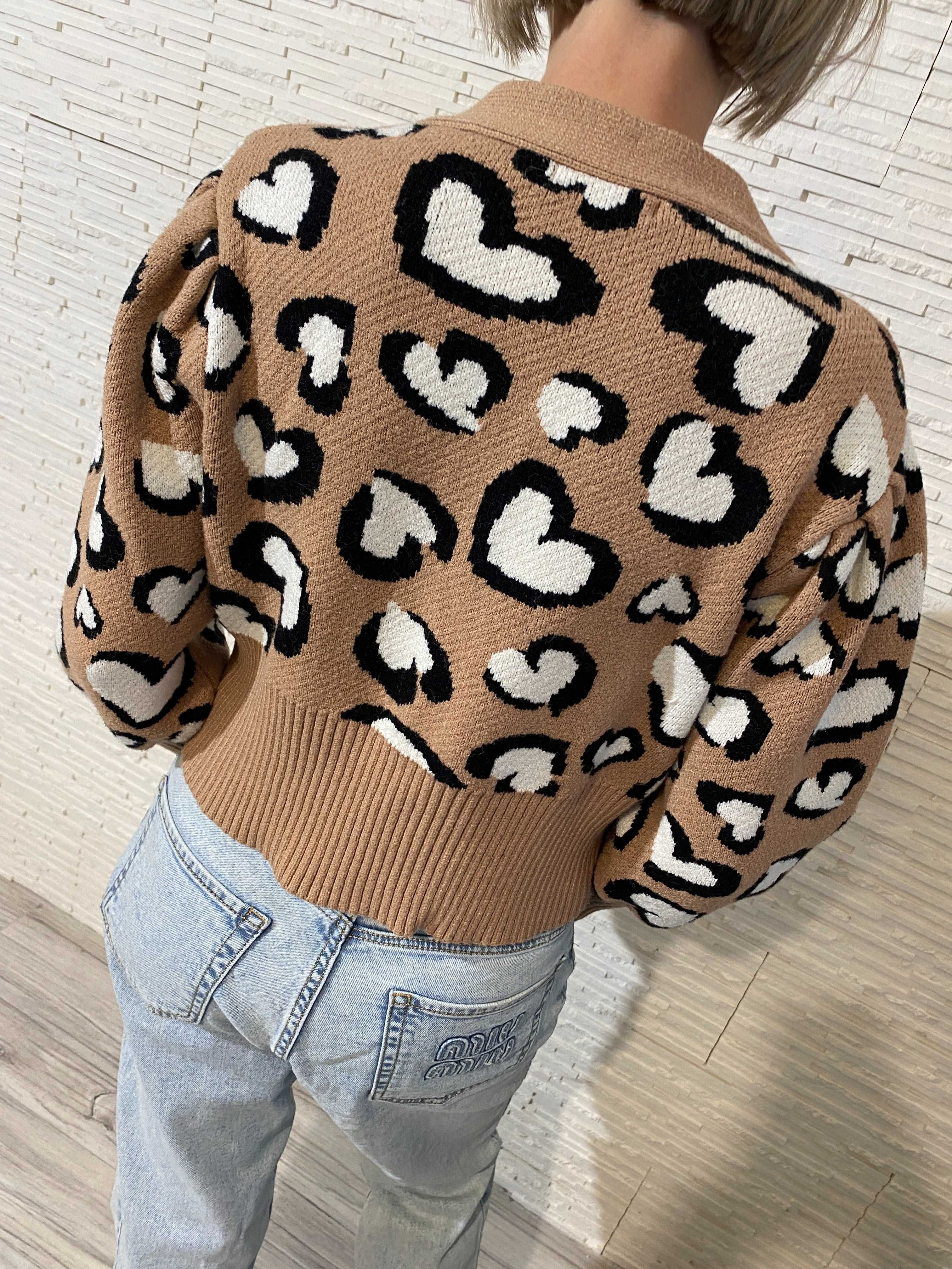 AZARA Paris sweter kardigan camel - serduszka heart Uni