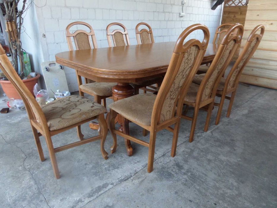 masywny duży dębowy stół + 8 krzeseł stan bdb wysyłka dowóz