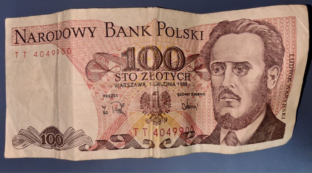 Banknot 100 zł z 1 grudnia 1988 seria TT