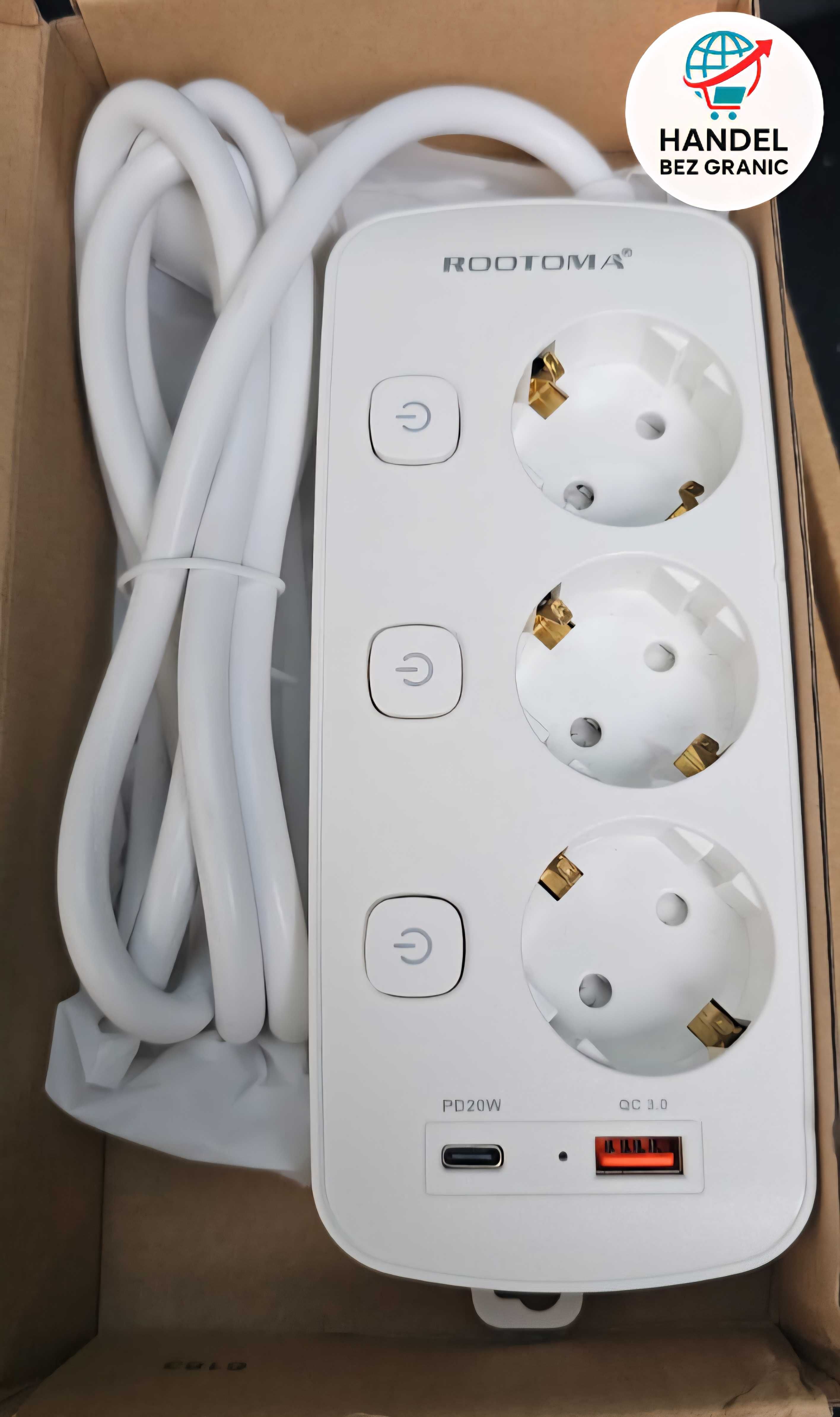 Listwa zasilająca ROOTOMA z USB PD20W i QC 3.0