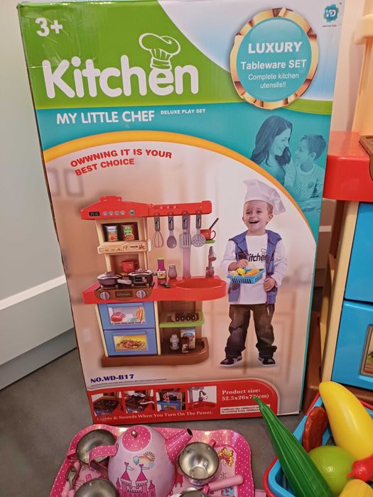 Kuchnia dziecięca światło i dźwięk 72 cm, mnóstwo dodatków, AKCESORIA